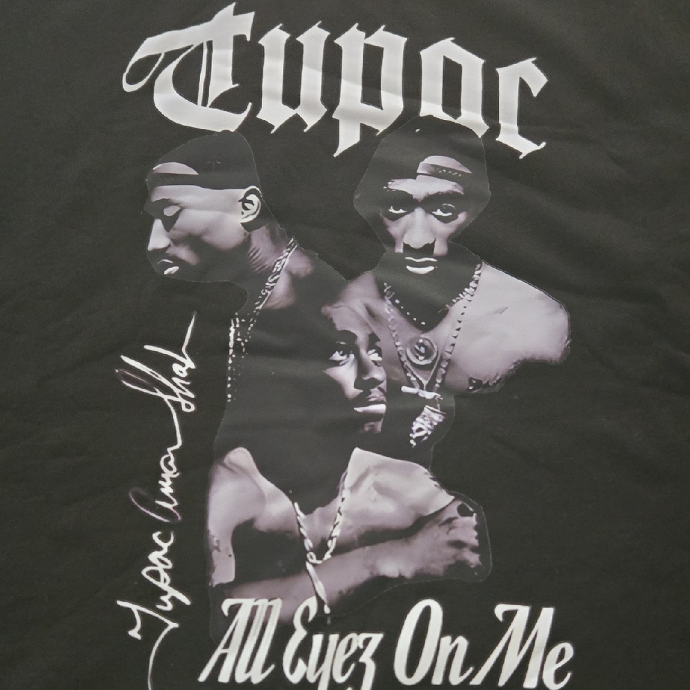 2Pac Black Short Sleeve Tee with Gothic Design